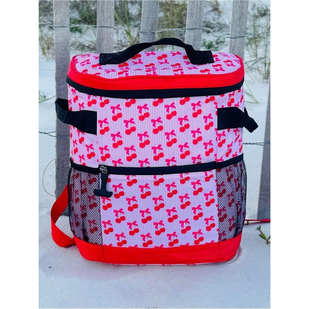 Cherry Print Backpack Cooler Bag Insulated Beach Picnic Travel Tote Boutique